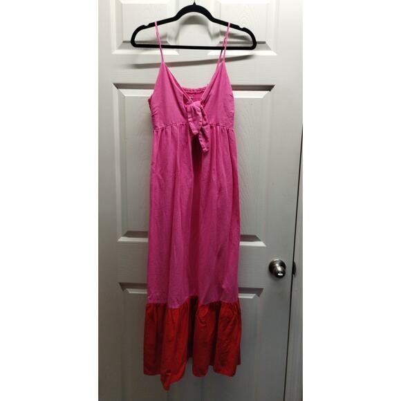 Tabitha Brown for Target Size Small Pink Red Color Block Linen Blend Tank Dress - Picture 1 of 6